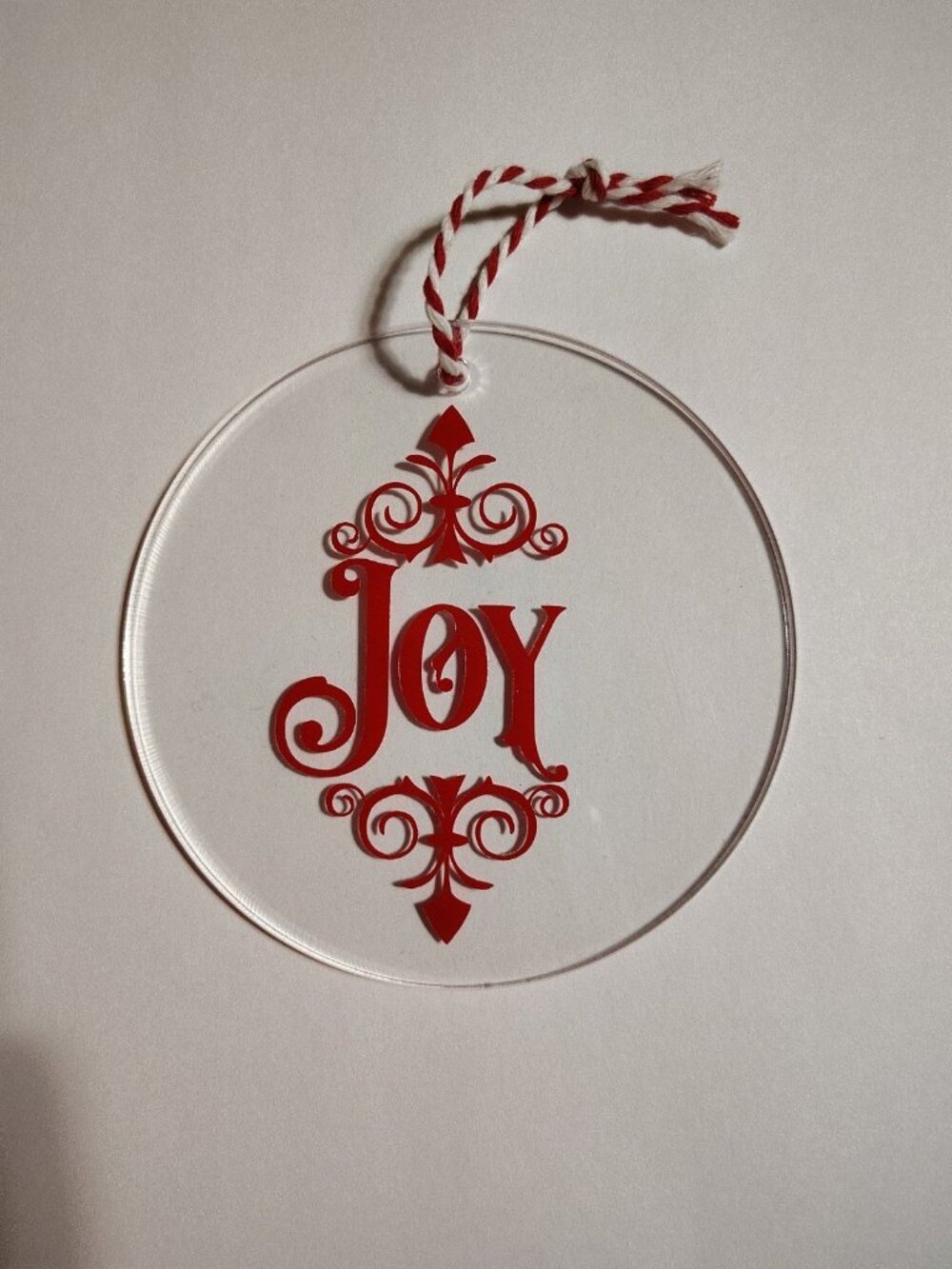 Handmade Vinyl Acrylic Christmas Ornament 4.5" (Joy)